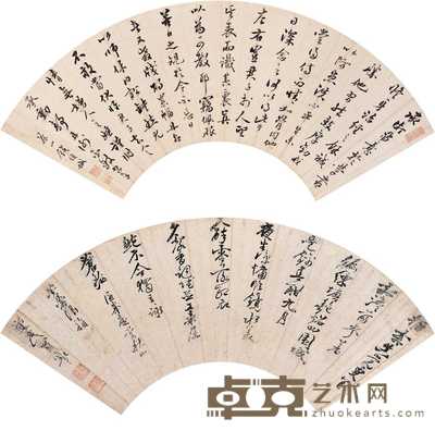 刘彪 钱维城 冒襄 彭元瑞 国禄 行草扇集(五件) 扇片